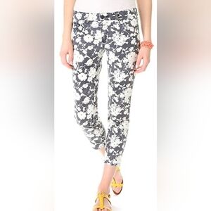 Tory Burch Alexa Cropped Skinny Jeans Navy White Floral Size 29